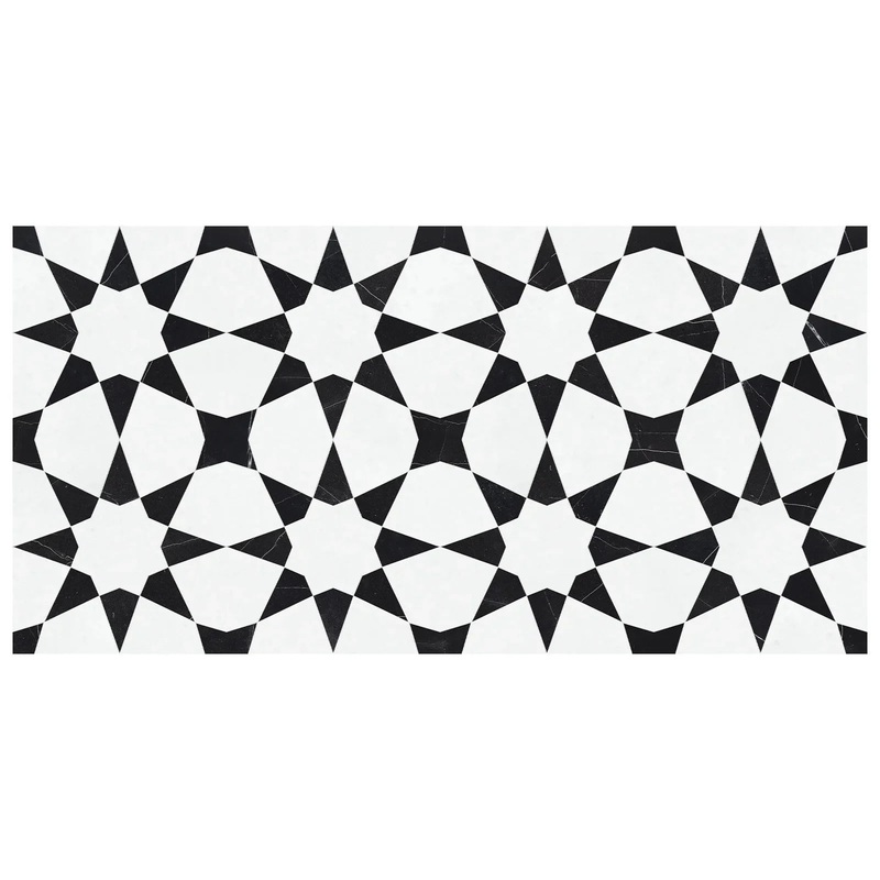 Utopio Stellar Nero Honed W/ Polished Accents Natural Stone Waterjet Mosaic