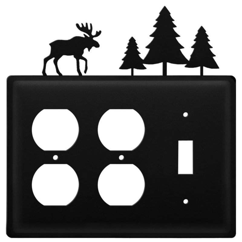 Village Wrought Iron EOOS-22 Triple Moose & Pine Trees Double Outlet and Single Switch Cover CUSTOM Product
