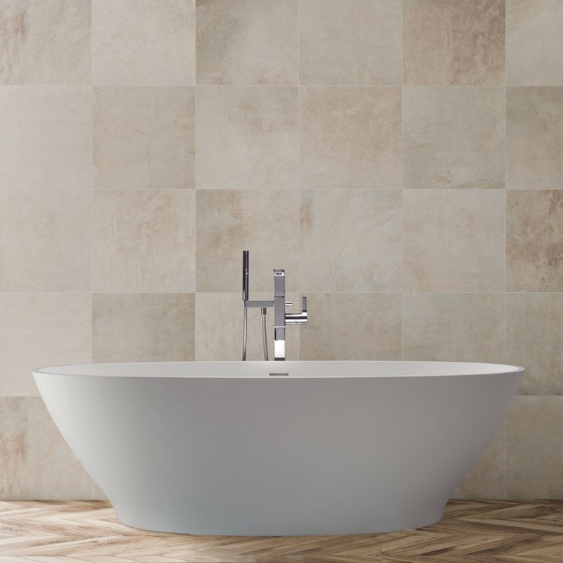 Air Tub Alissa 72.5 x 42 Inch Freestanding Air Bath Center White Matte Oval Sculpturestone 140 Gallons 23-1/4 Inch