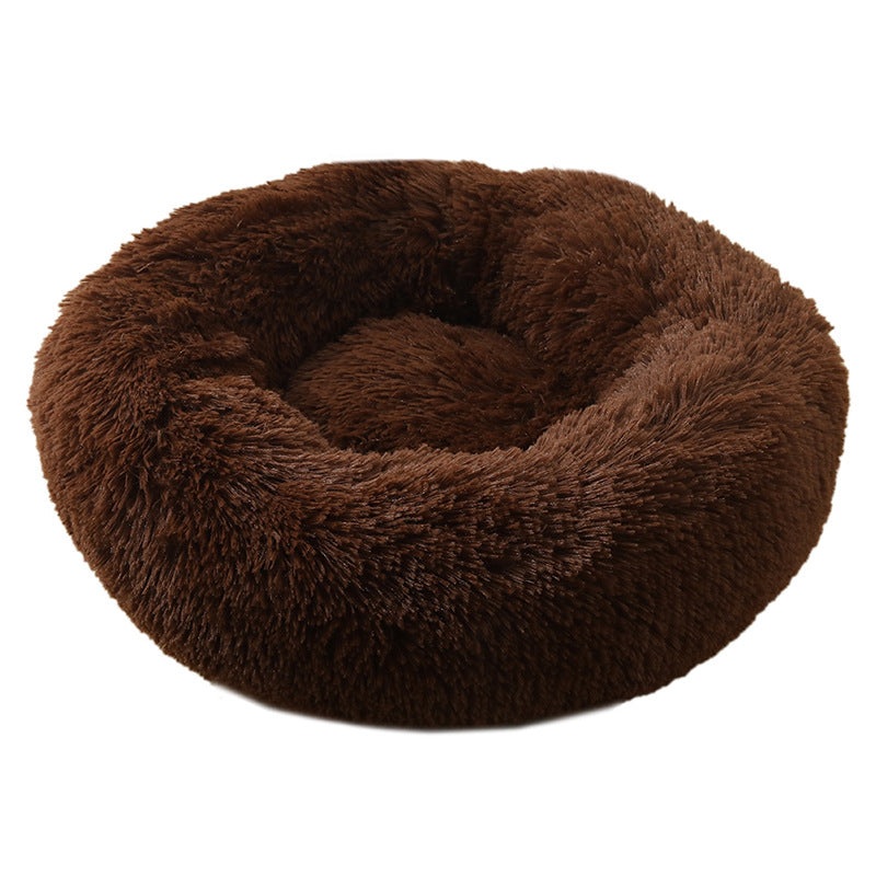 Dark Coffee 50cm Cozy Round Pet Bed – Plush Cat & Dog Bed with Non-Slip Base, Machine Washable