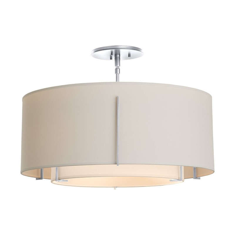 Exos Double Shade Semi-Flush Sterling Natural Anna Inner Shade & Flax Outer Shade