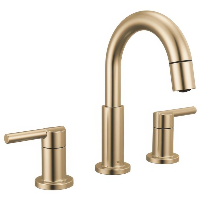 Lavatory Faucet Nicoli Widespread 6 to 16 Inch Spread 2 Lever ADA WaterSense Champagne Bronze 1.2 Gallons per Minute Deck Mount Pop-Up 3 Hole