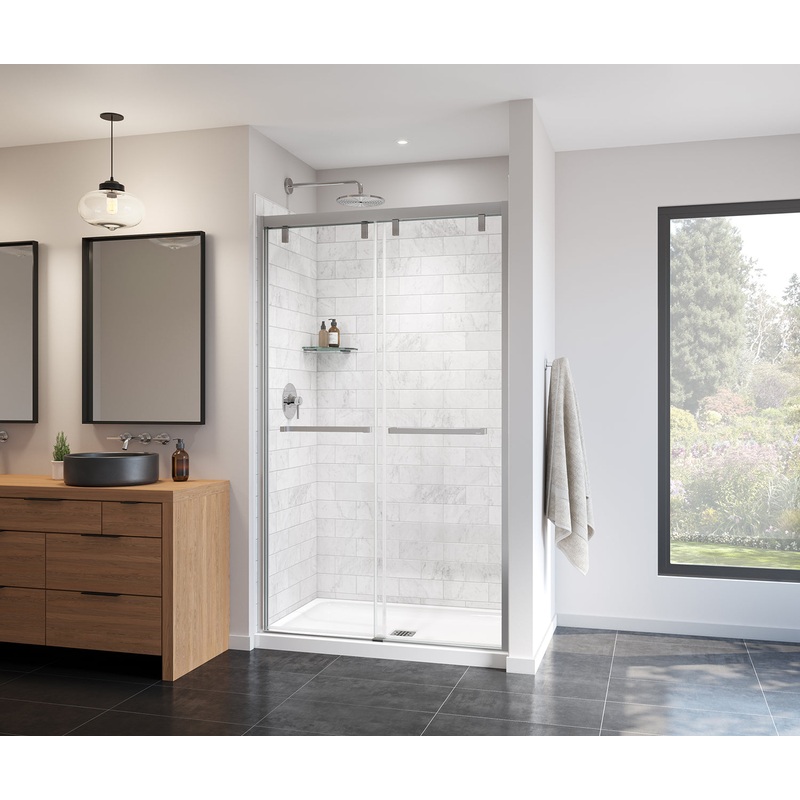 MAAX 135321-900-084-000 Uptown 44-47 x 76 in. 8 mm Bypass Shower Door for Alcove Installation with Clear glass in Chrome