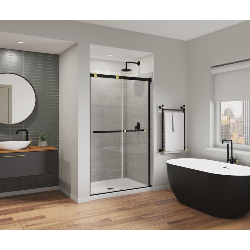 MAAX 136956-810-380-000 Duel Alto 44-47 X 78 in. 8mm Bypass Shower Door for Alcove Installation with GlassShield glass in Matte Black & Brushed Gold