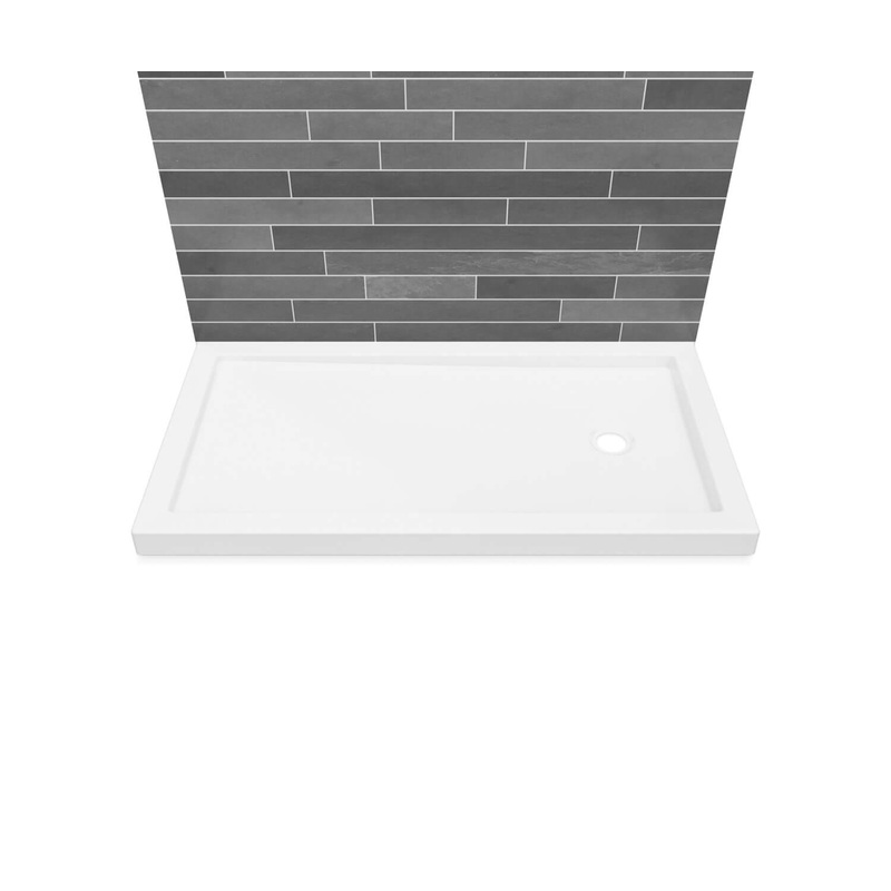 MAAX 410006-505-001-002 B3Round 6036 Acrylic Wall Mounted Shower Base in White with Right-Hand Drain