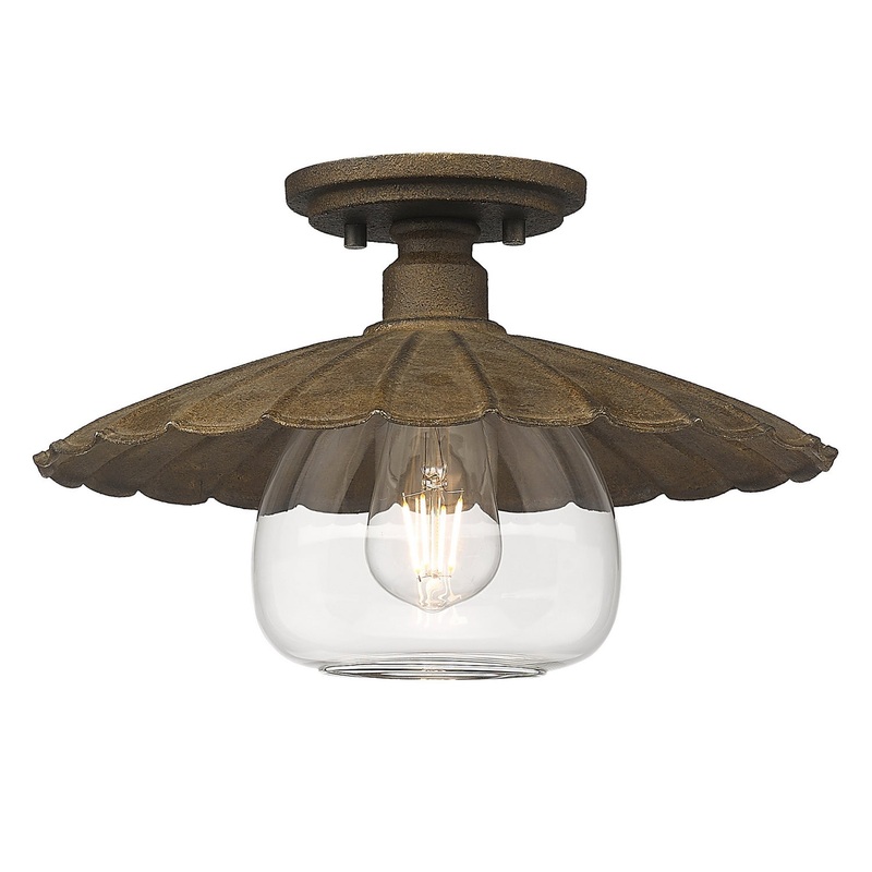 One Light Flush Mount from the Clemence Collection in Dark Rust Finish by Golden
