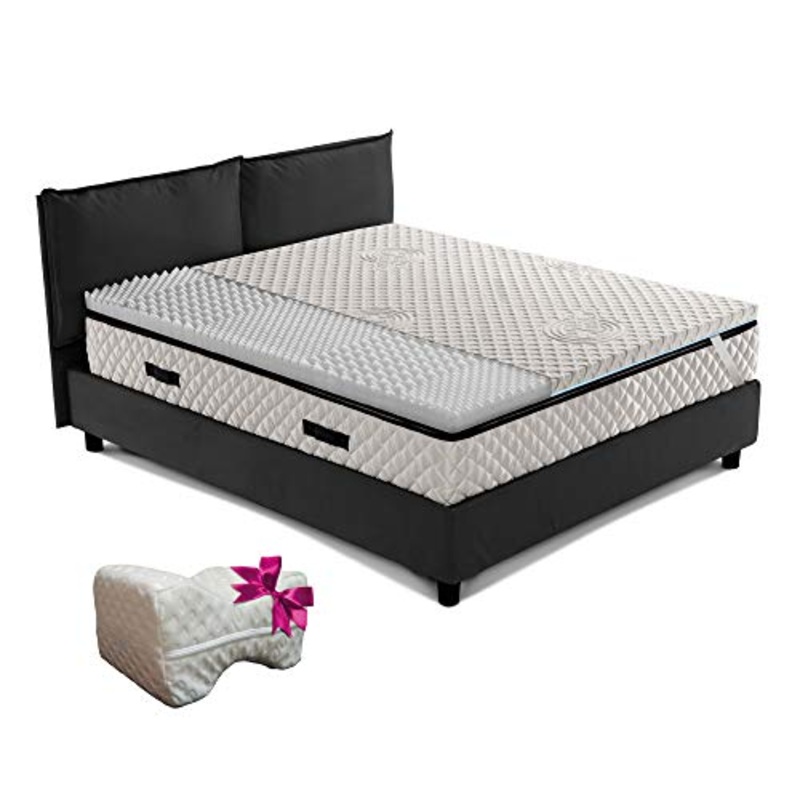 Topper materasso, Correttore memory DISPOSITIVO MEDICO DETRAIBILE TRASPIRANTE a zone, Alto 6 cm, tessuto anallergico FRESCO COTONE ORGANICO sfoderabile, CUSCINO REGALO-AIR MEMO COTONE singolo 85×195