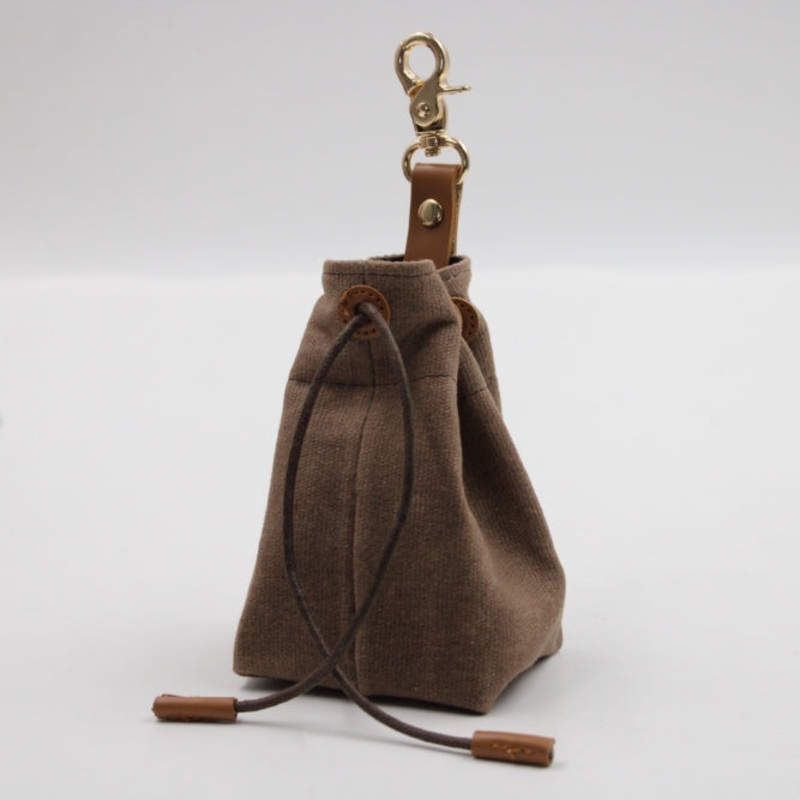 2-PCS Brown Clip-On Canvas Dog Treat Pouch – Portable Drawstring Bag for Training & Walks