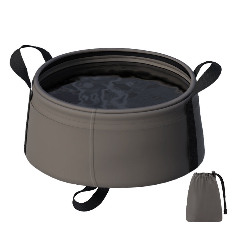 2PCS Dark Khaki 8.5L Portable Folding Water Basin – Collapsible Bucket with Carry Bag for Camping & Travel