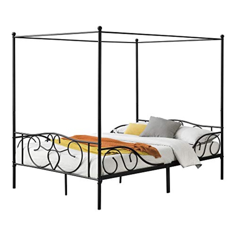 [en.casa] Letto Francese a Baldacchino 140×200 cm Struttura Letto in Acciaio con Elementi Laterali Decorativi in Stile Classico/Romantico – Nero