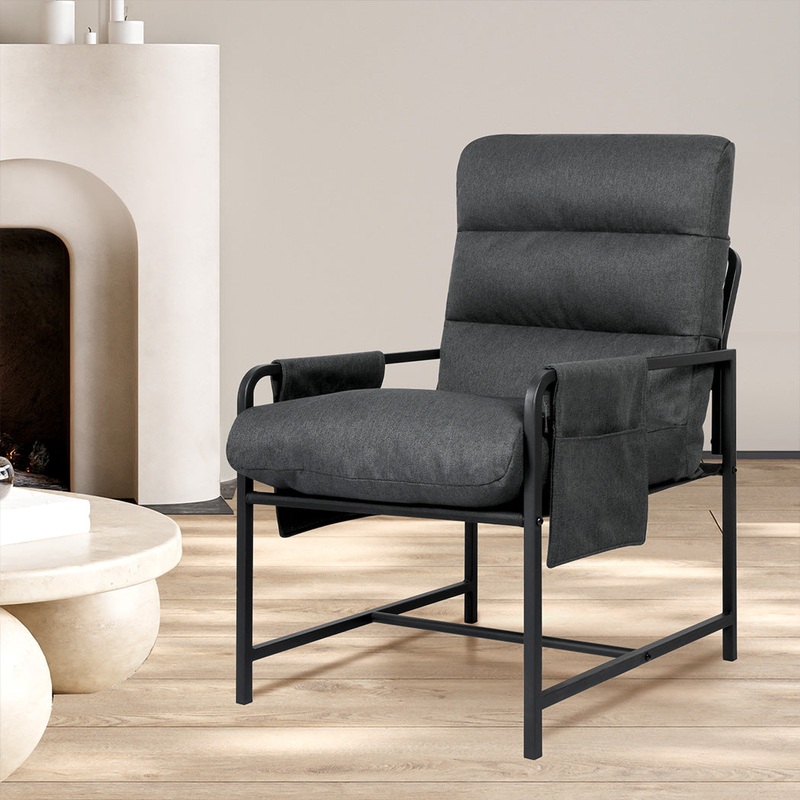 Levede Metal Framed Lounge Chair Linen in Dark Grey