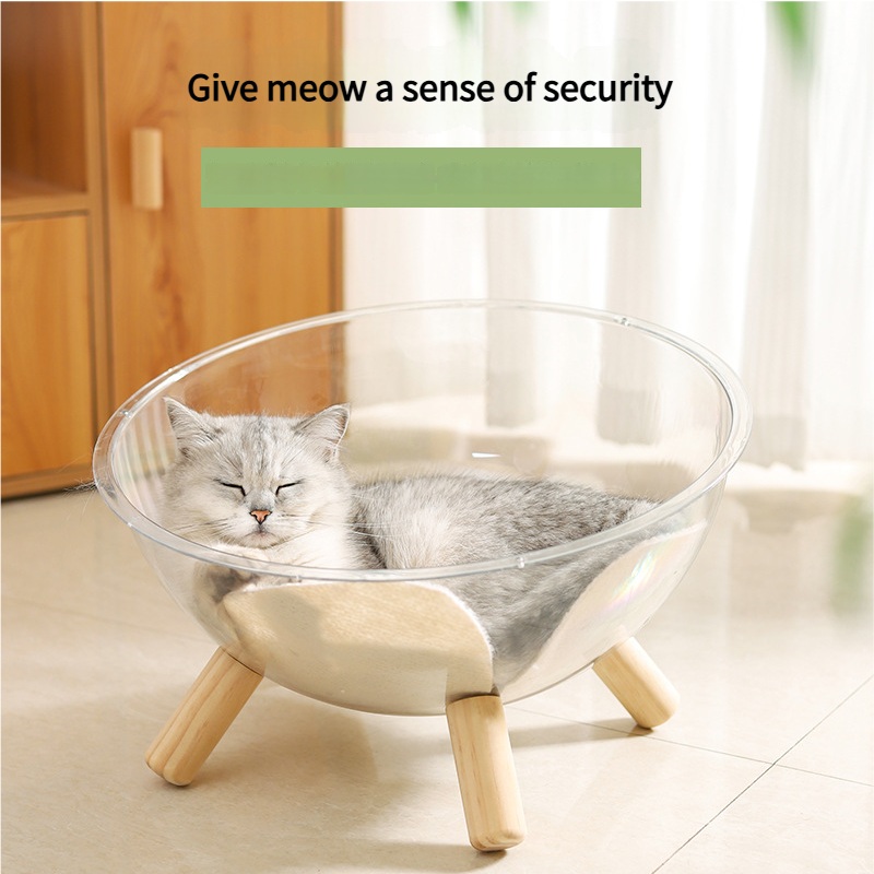 Luxury Transparent Cat Bed with Wooden Legs – Stylish Pet Nest