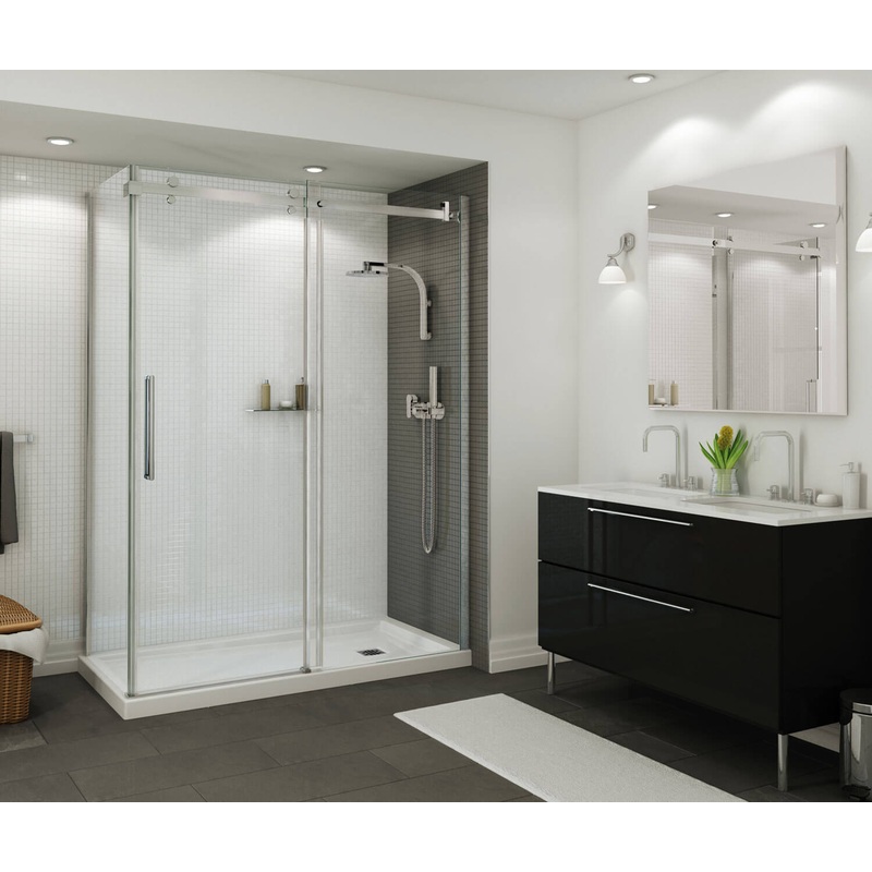 MAAX 420005-543-001-100 B3Square 6032 Acrylic Corner Right Shower Base in White with Anti-slip Bottom with Right-Hand Drain