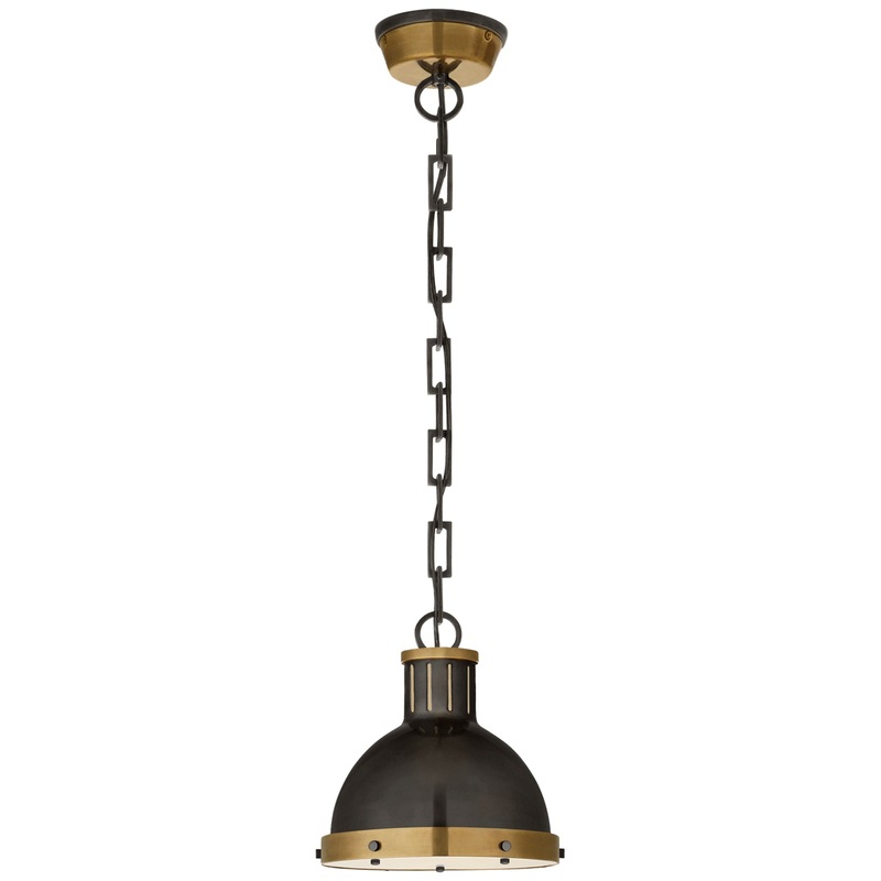 One Light Pendant from the Hicks Collection in Bronze With Antique Brass Finish by Visual Comfort Signature