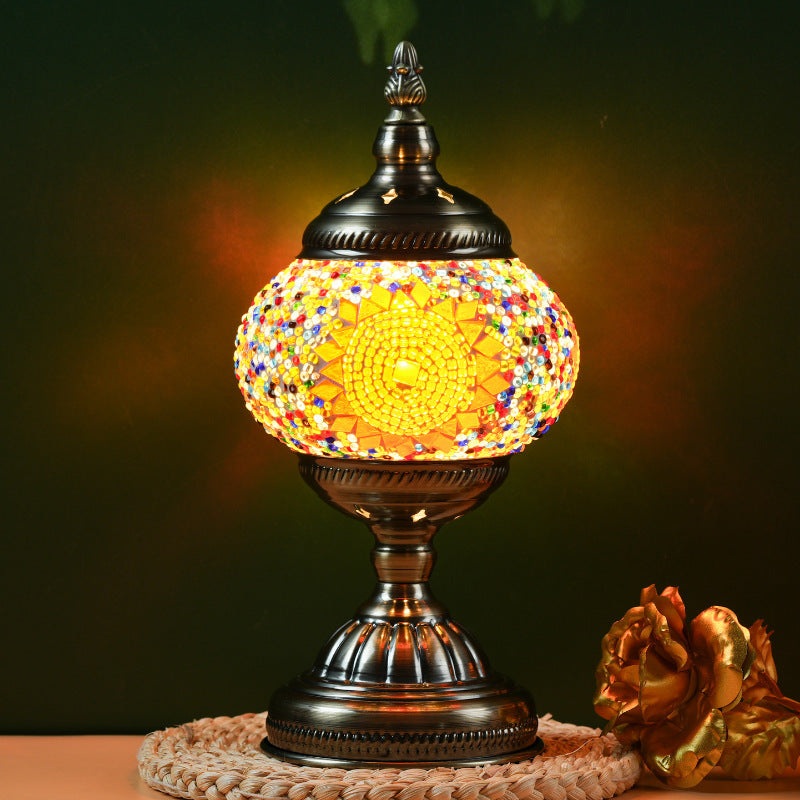 Sunflower Exotic Mosaic Table Lamp – Handmade Turkish/Moroccan Style, 3-Color LED (Style 5)