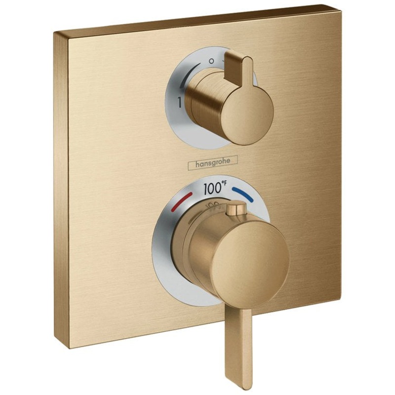 Thermostatic Trim Ecostat Square with Volume Control and Diverter 2 Lever Brushed Gold Optic ADA