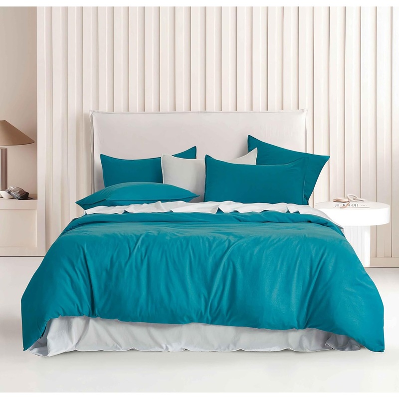 Vintage Washed Microfibre Quilt Cover Set (Teal, King)