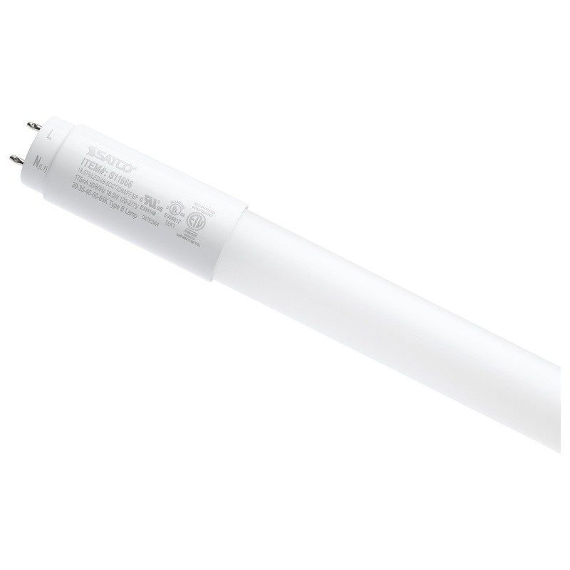 18.5 Watt T8 LED – 48 Inch – 30K/35K/40K/50K/65K CCT Selectable – Medium Bi Pin Base – Type B Ballast Bypass – 120-277 Volt – Frost Finish Light Bulb by Satco