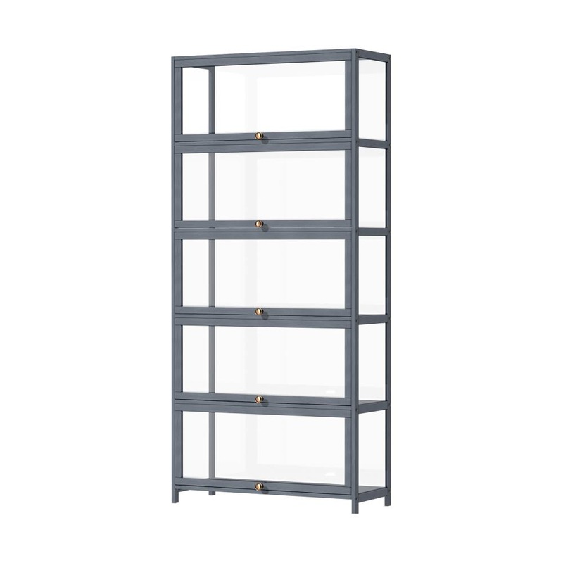 Display Cabinet 5 Tiers Clear Door Grey