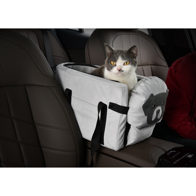 Grey Pet Car Booster Seat for Small Dogs & Cats – Safe Travel Carrier Bed
