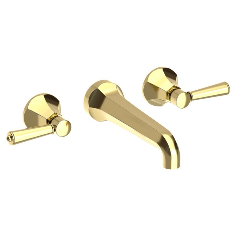 Lavatory Faucet Metropole Wall Mount 8 Inch Spread 2 Lever ADA WaterSense Forever Brass PVD 1.2 Gallons Per Minute Brass Less Drain Spout Reach 7-1/2 Inch