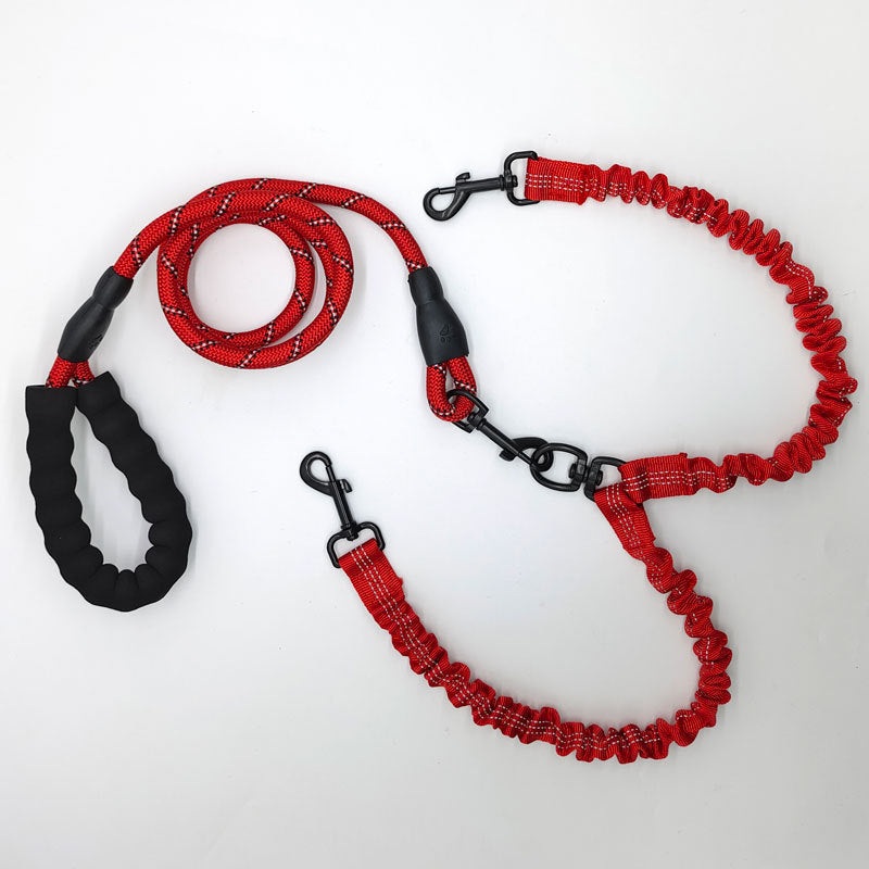 Red Pet Double-Ended Rope + 1.5M Leash – Easy to walk two dogs, tangle-free design