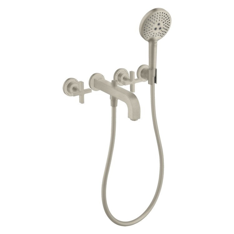 Roman Tub Trim Citterio Wall Mount with Handshower 2 Cross Brushed Nickel WaterSense 8 Inch Spread 3 Hole 5.0 Gallons per Minute
