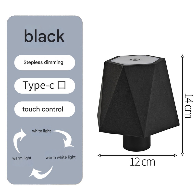 Triangular black Cordless LED Bottle Lamp – Rechargeable Touch-Control Table Light with 3 Color Modes for Bar & Home Decor