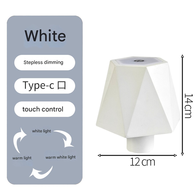 Triangular white Cordless LED Bottle Lamp – Rechargeable Touch-Control Table Light with 3 Color Modes for Bar & Home Decor