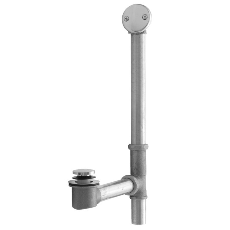 Tub Drain Bottom Outlet Standard Toe Control with Faceplate 2 Hole Waste Polished Chrome Fixed 1-1/2 Inch Brass 20 Inch