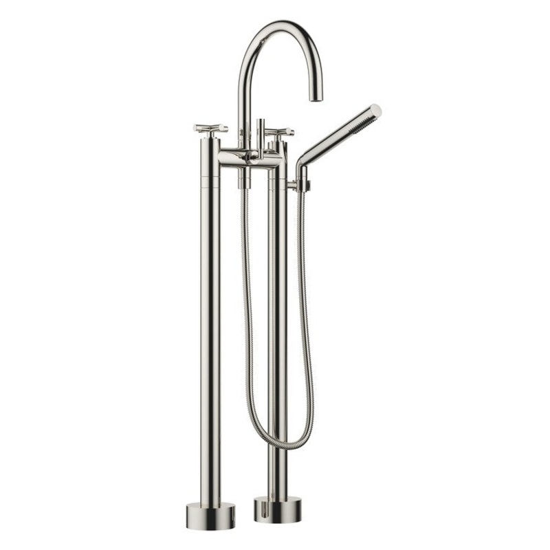 Tub Filler TARA Freestanding Mixer with Handshower 5-7/8 Inch Spread 3 Cross/Lever Platinum