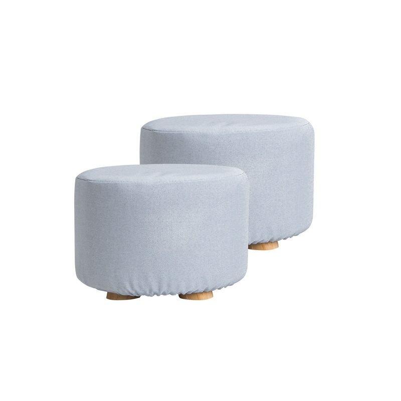 2X Fabric Ottoman Round Wooden Leg Foot Stool – LIGHT BLUE