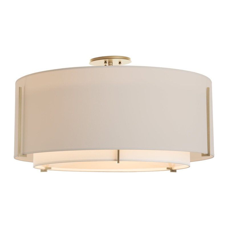 Exos Large Double Shade Semi-Flush Soft Gold Natural Anna Inner Shade & Flax Outer Shade