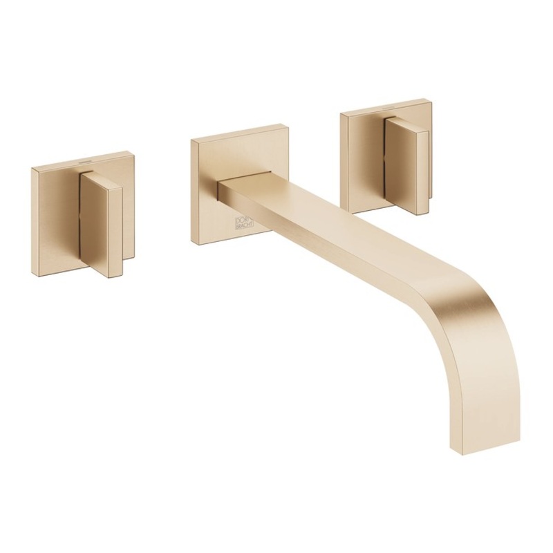 Lavatory Faucet MEM Wall Mount Mixer 2 Lever ADA WaterSense Brushed Champagne 1.2 Gallons per Minute Less Drain 3 Hole