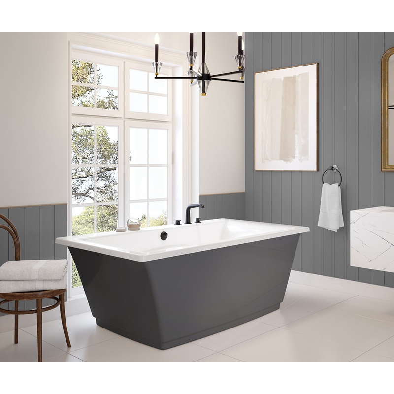MAAX 105742-055-001-107 Optik 6636 F Acrylic Freestanding Center Drain Aerofeel Bathtub in White with Thunder Grey Skirt