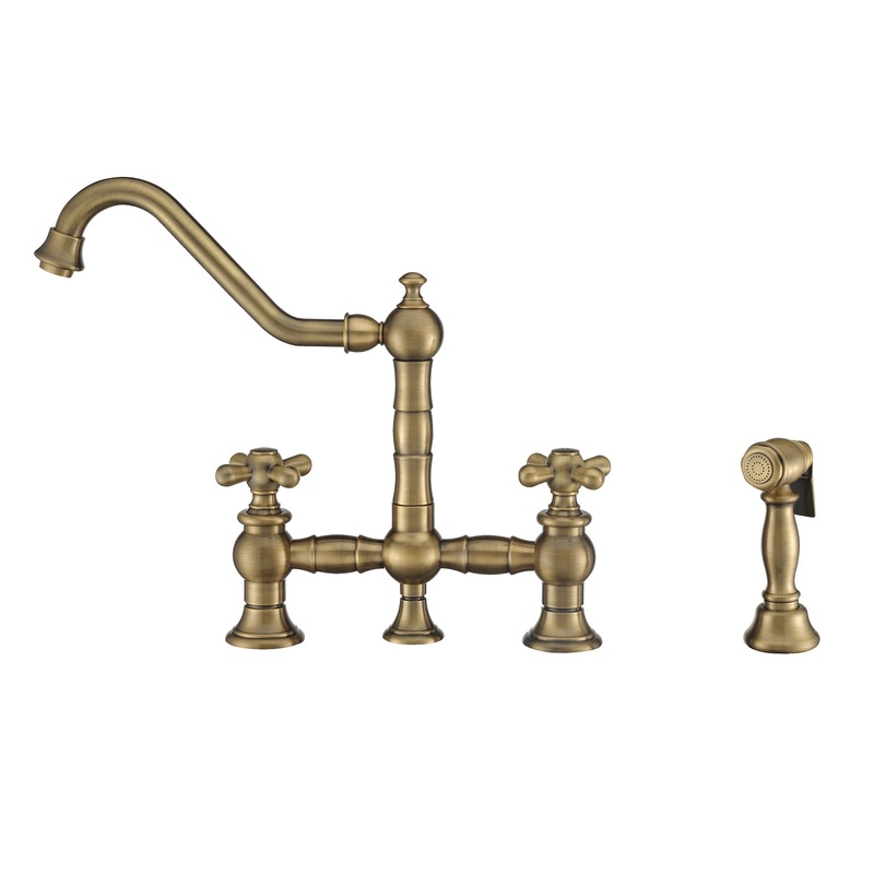 Vintage III Plus Bridge Faucet with Long Traditional Swivel Spout, Cross Handles and Solid Brass Side Spray