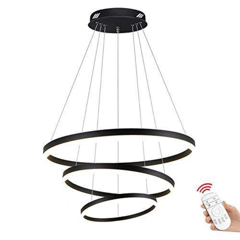 100W Led Sala da Pranzo Luce pendente moderna elegante 3 anelli circolare design illuminazione sospeso nero acrilico paralume metallo Lampadario Camera Soggiorno Ristorante Ufficio Cucina 40+60+80cm