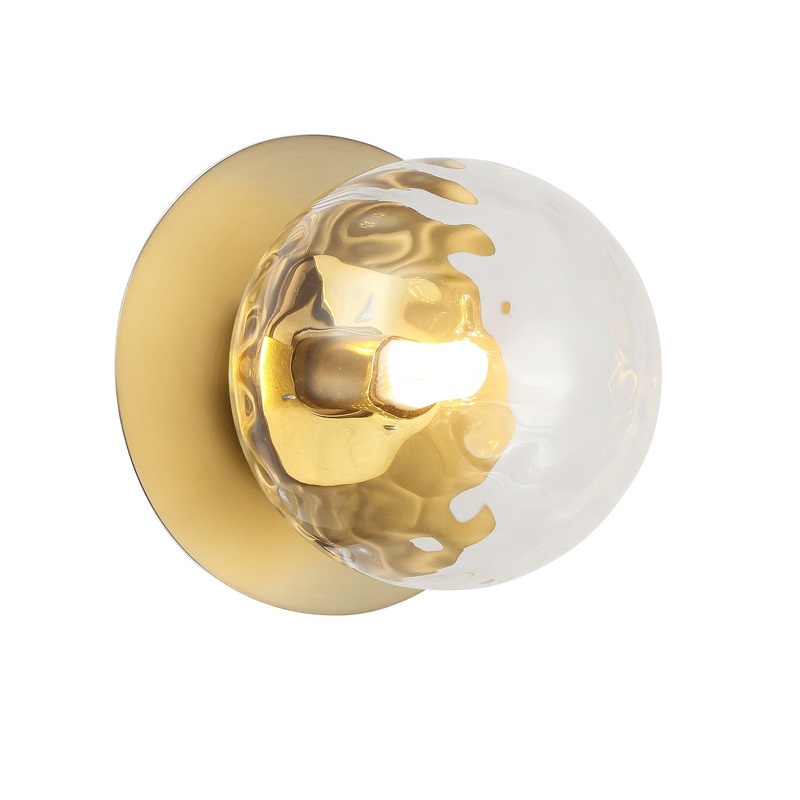 Burlat 1-Light Wall Sconce Aged Brass with Clear Hammered Glass
