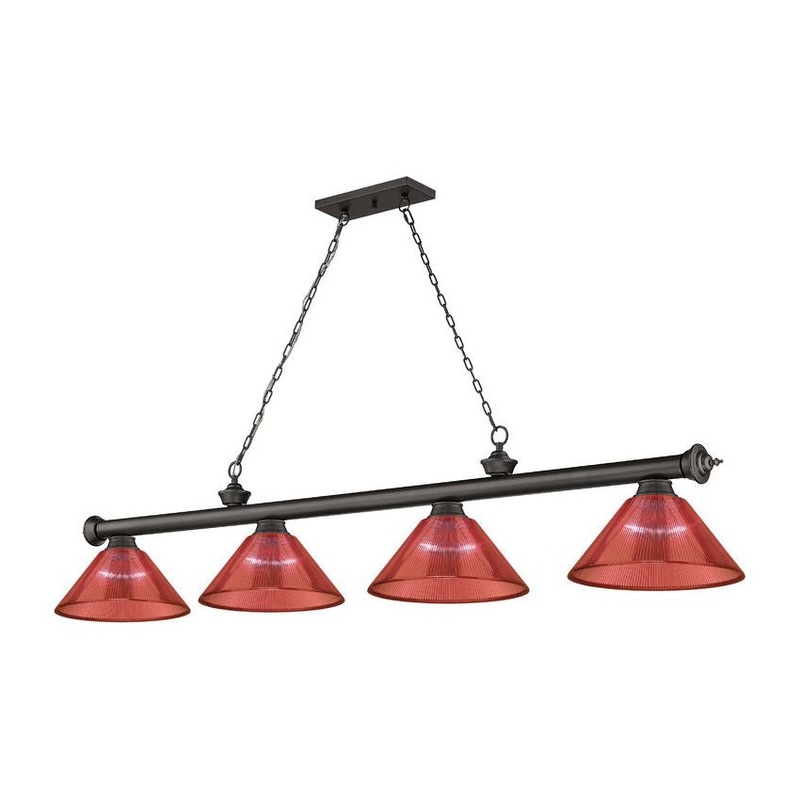 Cordon 4-Light Billiard Bronze Cone Burgundy Acrylic
