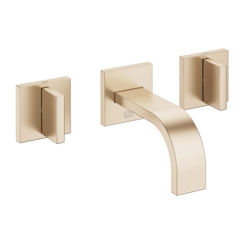 Lavatory Faucet MEM Mixer Wall Mount 2 Lever ADA Brushed Champagne 1.2 Gallons per Minute Less Drain 3 Hole