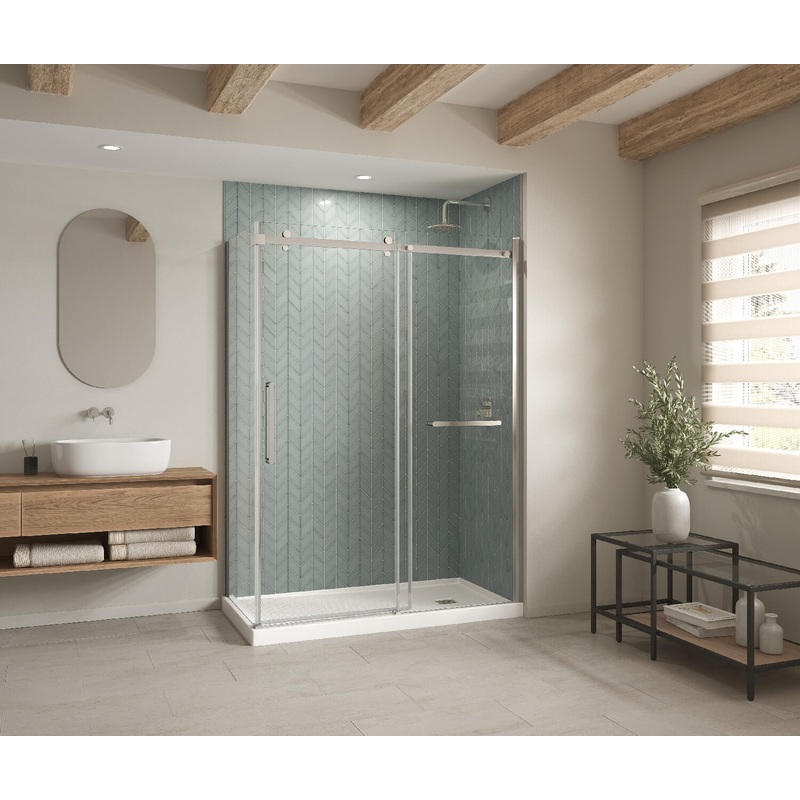 MAAX 420035-543-001-101 B3Square 6034 Acrylic Corner Right Shower Base in White with Anti-slip Bottom with Center Drain