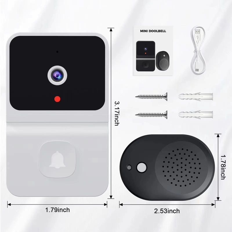 Mini Smart Video Doorbell – 480P Wide-Angle Lens, Two-Way Audio & Night Vision(white)