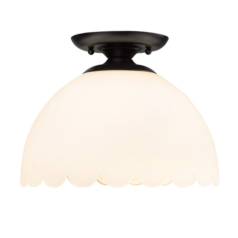 One Light Semi-Flush Mount from the Dorinda BLK Collection in Matte Black Finish by Golden