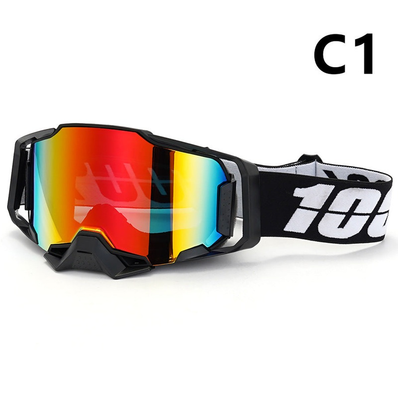 Professional Motocross & Ski Goggles – HiPER Lens, TPU Frame(Black frame with white straps-red lenses)