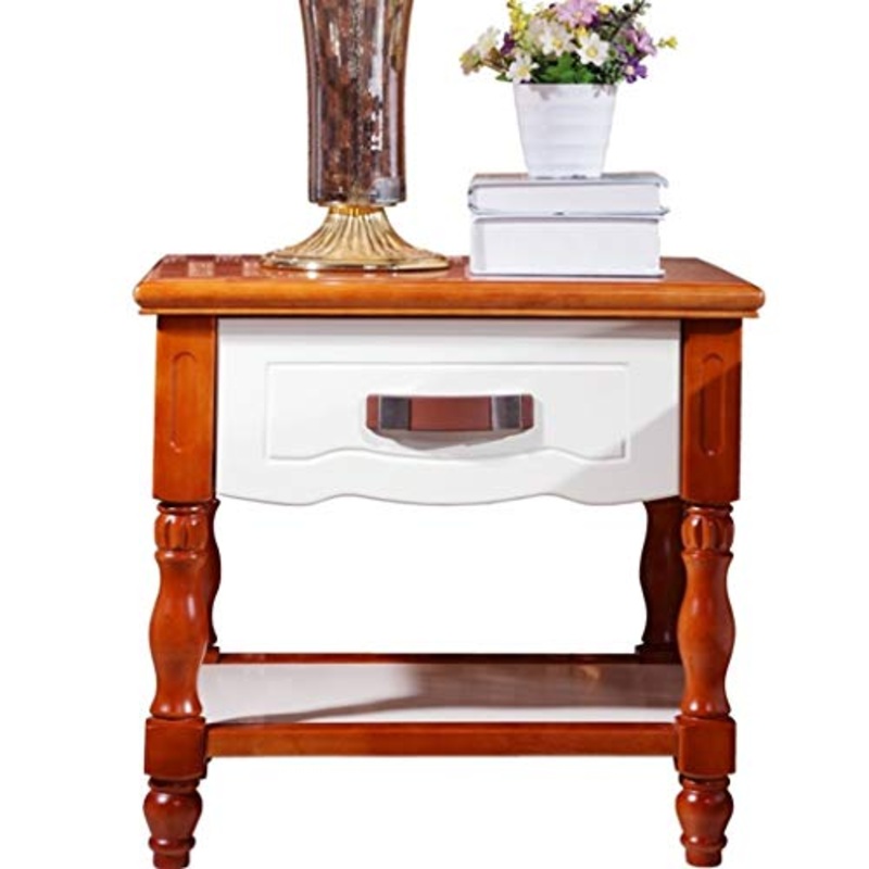 Tavolino da comodino in legno massiccio con 1 cassetto, armadietto multiuso, piccolo comodino per camera da letto, 55 x 43 x 49 cm, facile da montare.