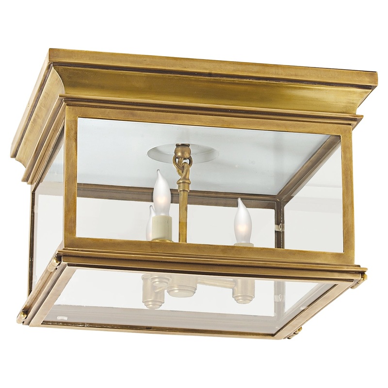 Three Light Flush Mount from the Club Square Collection in Antique-Burnished Brass Finish by Visual Comfort Signature