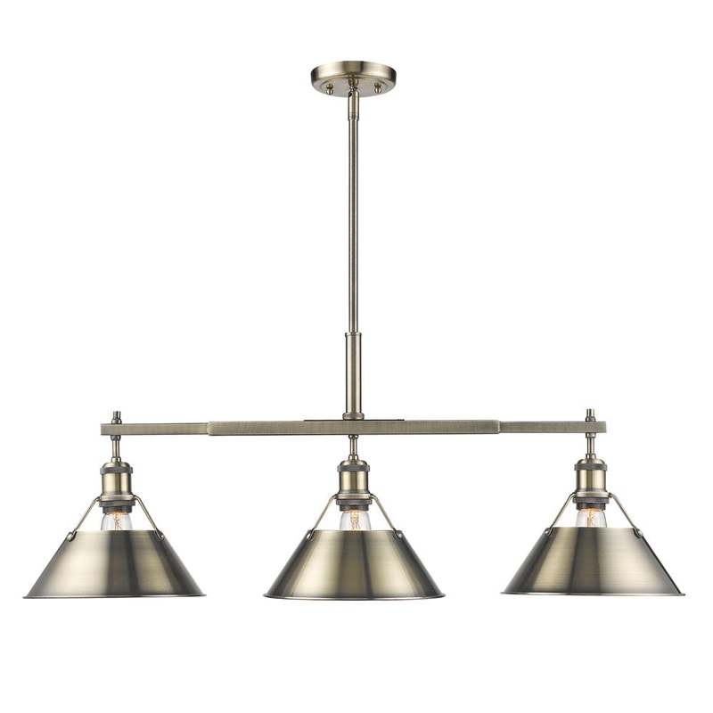 Three Light Linear Pendant from the Orwell Collection in Aged Brass Finish by Golden