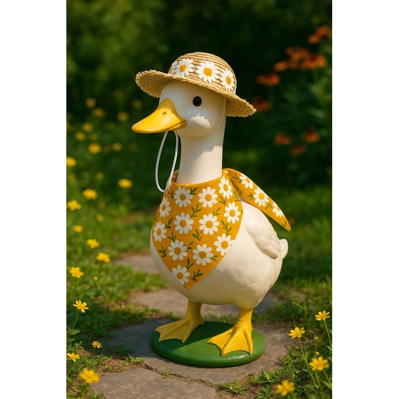 2 Sets Khaki and Yellow Daisy Delight Porch Goose & Small Pet Costume – 2 Summer Straw Hat & 2 Floral Bandana Set