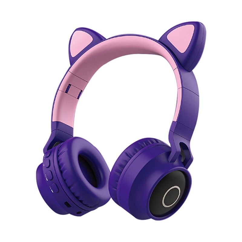 Adorable Cat Ear Wireless Headphones – Bluetooth 5.0, Foldable Design, Glowing RGB LED Lights – Cute Purple Headset