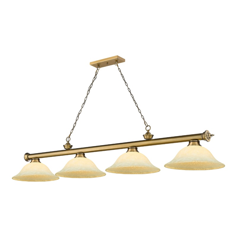Cordon 4-Light Billiard Rubbed Brass Bell Golden Mottle Glass